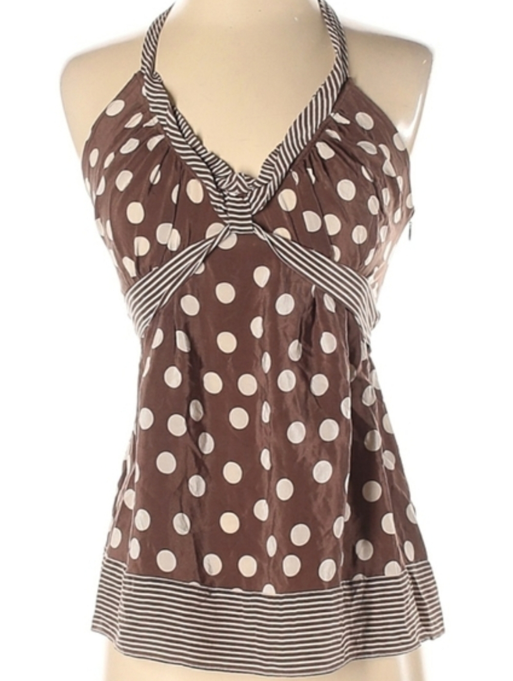 Silk BCBC Max Azria Halter Top Polka Dot Brown Stripe Waist Ties BCBGMAXAZRIA